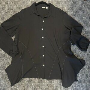 LOGO Lori Goldstein button down collar shirt flowy pointed hem Large goth